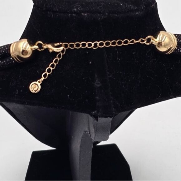 1946 Goldtone Chain Link w/ Triple Rhinestone Encrusted Rope Statement Necklace - Picture 4 of 4